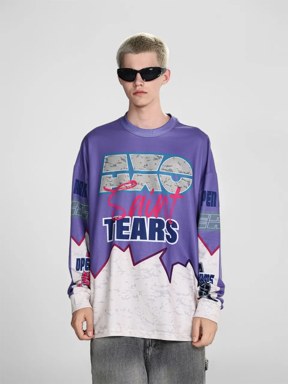 Saint michael tears all-over printed long-sleeved vintage autumn and winter T-shirt Style number: 111 Size: M L XL Wholesale price: 136 Color: black blue